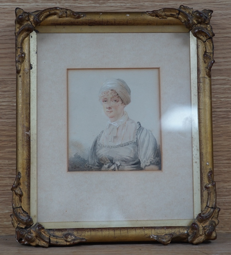 English School, watercolour, Portrait of the artist Emma Smith (1783-), 11 x 10cm. Condition - fair to good, staining and losses to frame